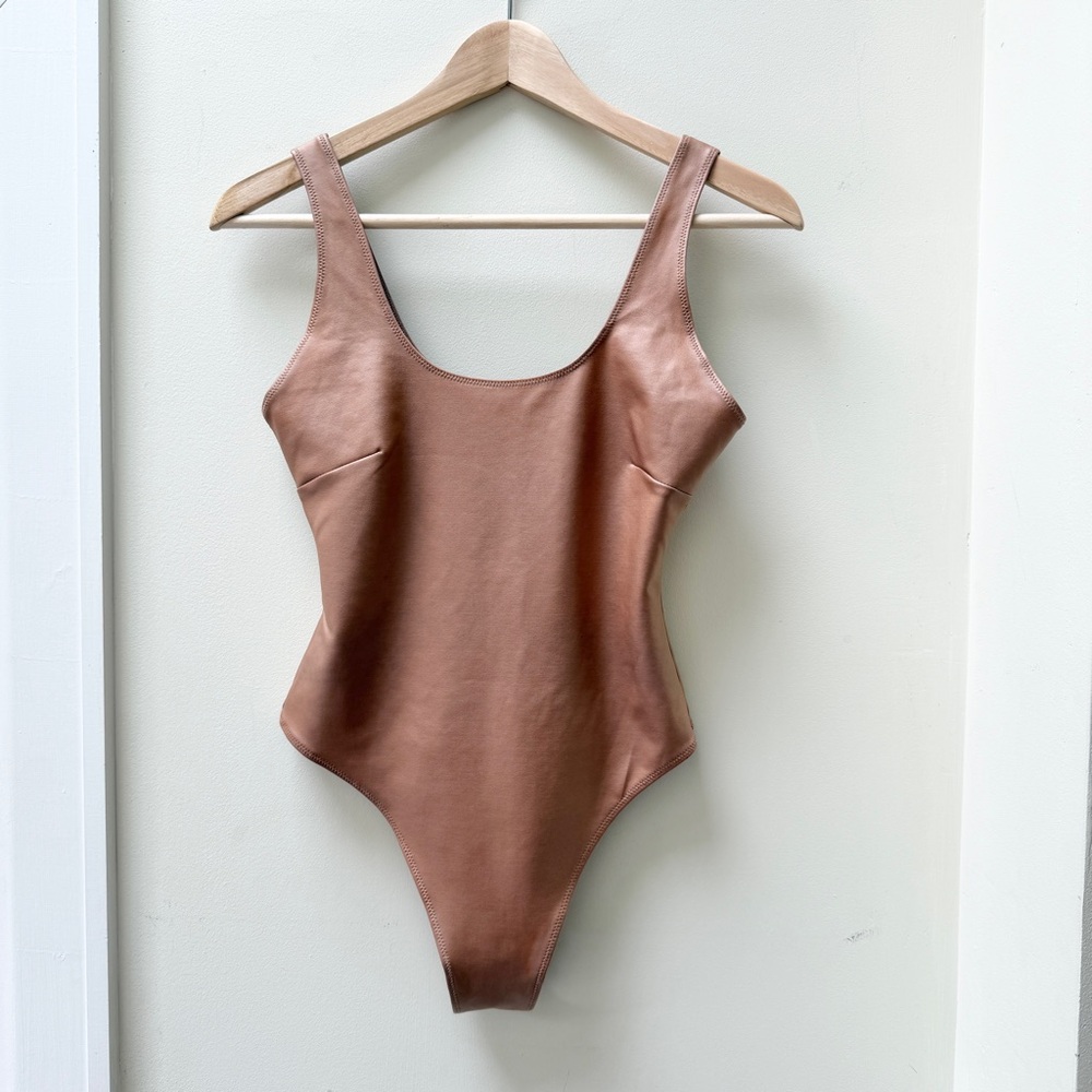 Skims Faux Leather Thong Bodysuit